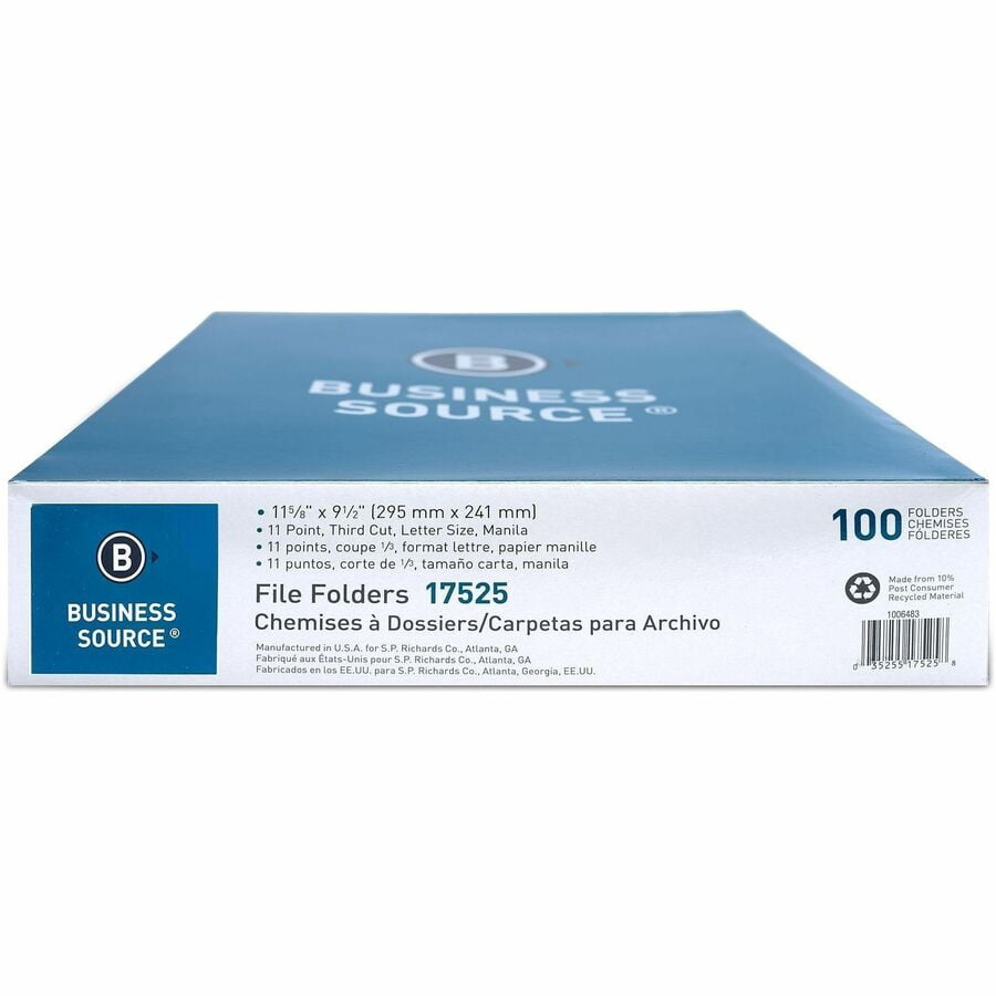 Business Source, BSN43566, Straight Cut 1-ply Legal-size File Folders, 100 / Box, Manila