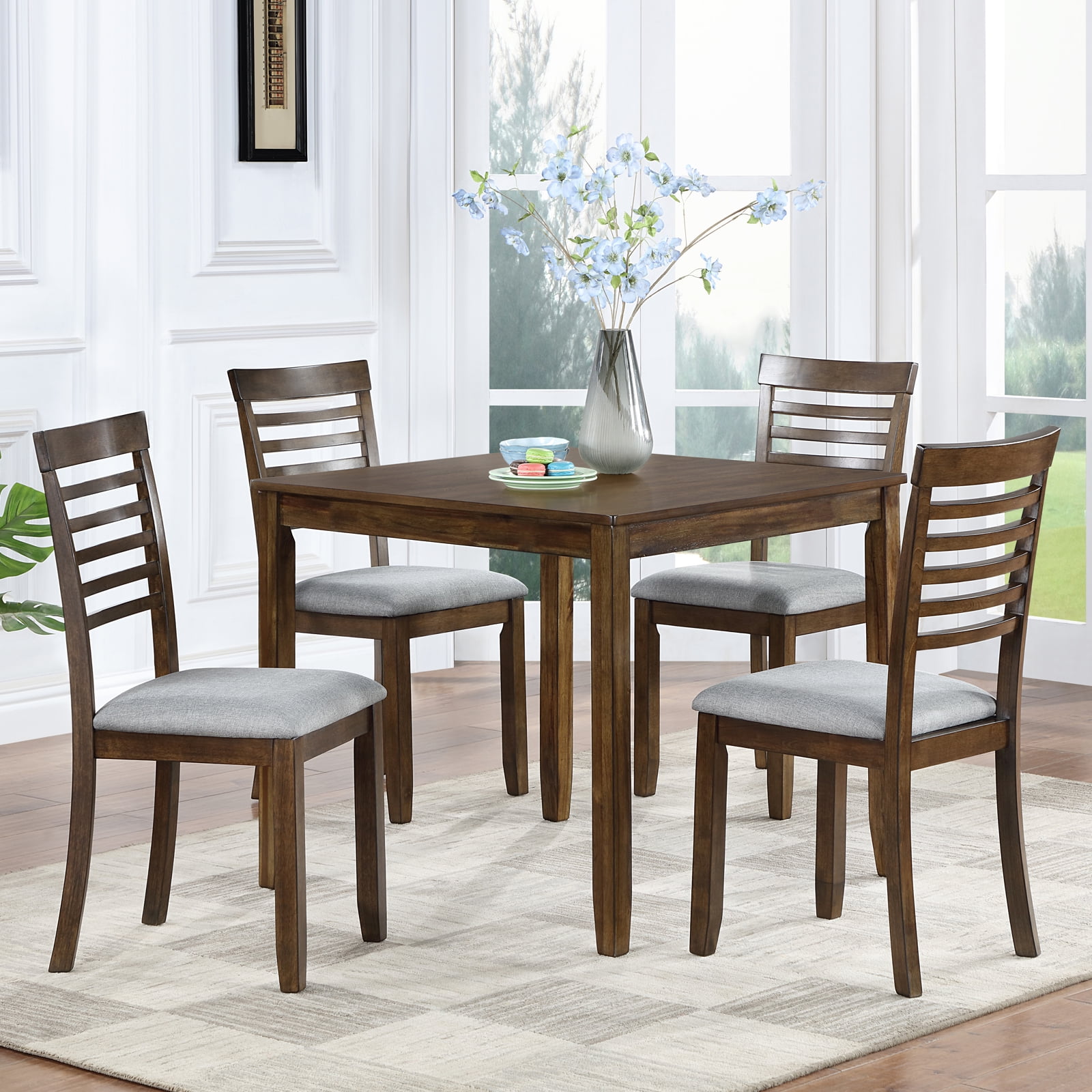 HOQBN Wooden Square Dining Table,34.5" Kitchen Table for 4 People,Farmhouse Kitchen Table for Kitchen & Living Room,