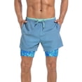 thumbnail image 3 of LRD Men's Workout Shorts with Compression Liner 5 Inch Inseam Blue / Neon Palms XXL, 3 of 6
