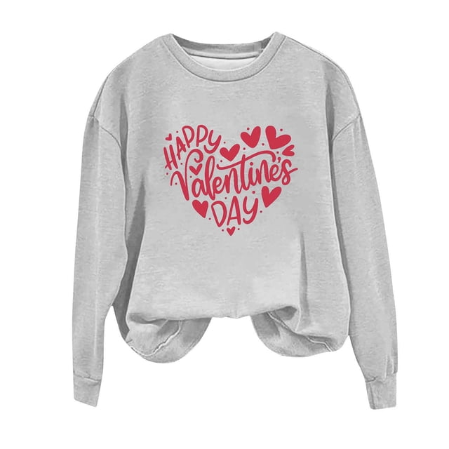 Womens Fashionable Round Neck Valentines Day Printed Long Sleeved Top Sweater