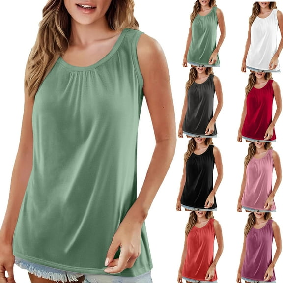 Bovxnpu Womens Plus Size Tops, Womens Scoop Neck Tank Tops Sleeveless Loose Blouse Casual Shirts Summer Beach Vacation Clothes Fashion Outfits XXXXXL