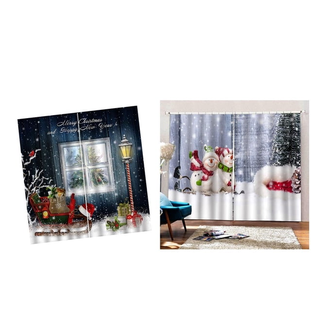 2 uds / 4 cortinas de imagen de panel-Impresión de fotografía en 3D Sala de oscurecimiento Cortina de ventana Sala de Dormitorio Cortinas de ventana Soledad Cortinas de ventana 3D de Navidad