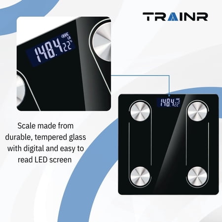 Digital Body Scale Trnr-BDYSCLE-BLK, Home Essential Body Weight Scale for People, Durable Bathroom Accessory, Compatible with Apple and Android OS, Workout and Fitness Equipment