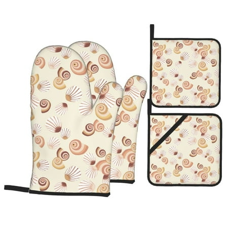 

Oven Mitts and Pot Holders 4 Piece Conch Shells Print No.9032 High Heat Slip Resistant Oven Mitt and Trivets Set Kitchen Oven Glove Pot Holders for Cooking Baking Grilling