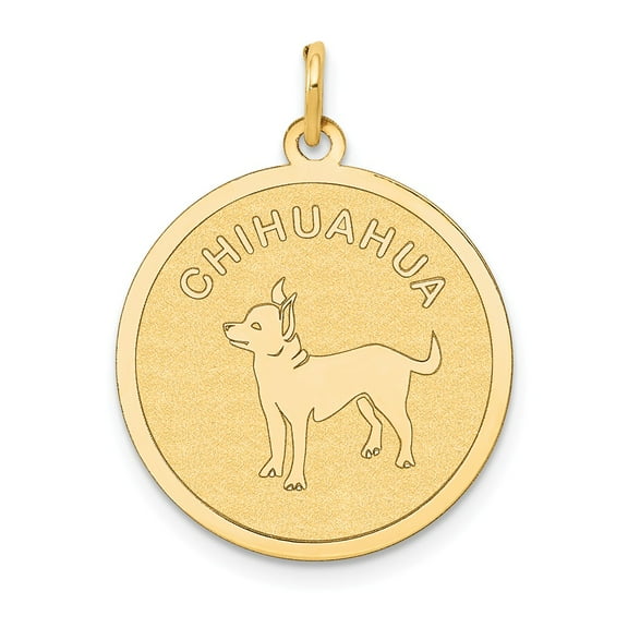 14K Yellow Gold Charm Pendant 26 mm 20 Chihuahua Disc