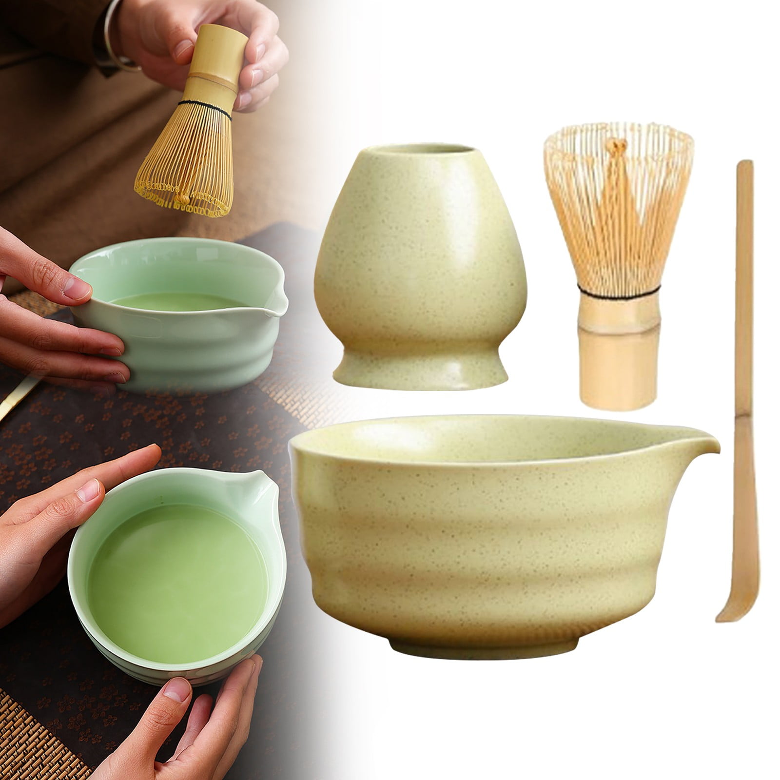 WDKXCN Lot De 4 Pièces Matcha Kit, Kit Matcha, Kit Matcha Complet, Matcha Set Comprend Fouet Matcha, Cuillere Matcha, Bol Matcha Avec Bec Et Un Support Pour Fouet à Matcha, Rose