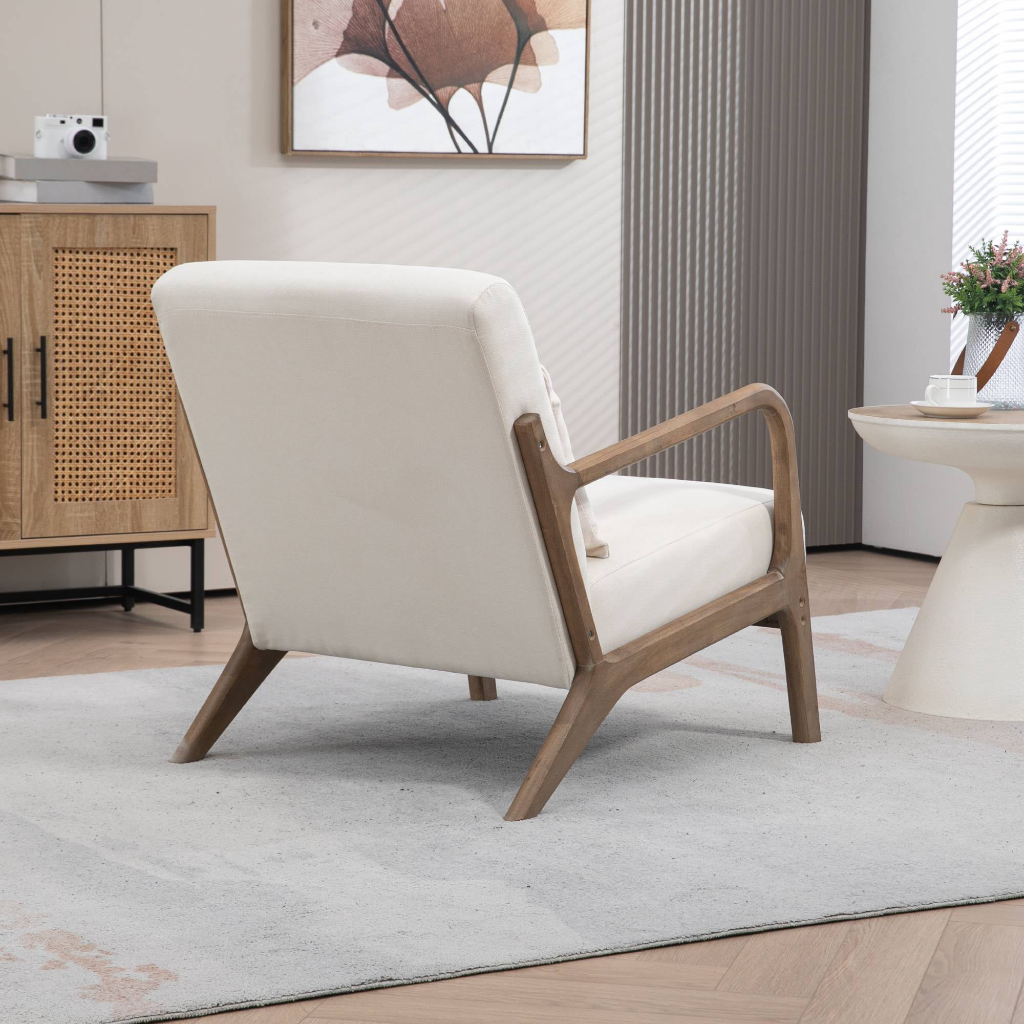 Mid-Century Modern Accent Chair with Pillow Velvet Lounge Arm Chair Comfy Reading Chair with Solid Wood Frame for Living Room, Bedroom, Dark Grey