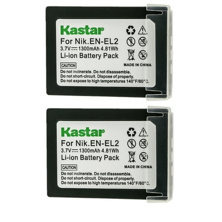 Kastar 2-Pack EN-EL2 Battery 3.7V 1300mAh Replacement for Nikon EN-EL2 ENEL2 EL2 Battery Nikon MH-60 Charger Nikon Coolpix 2500 Nikon Coolpix 3500 Nikon Coolpix SQ500 Digital Cameras
