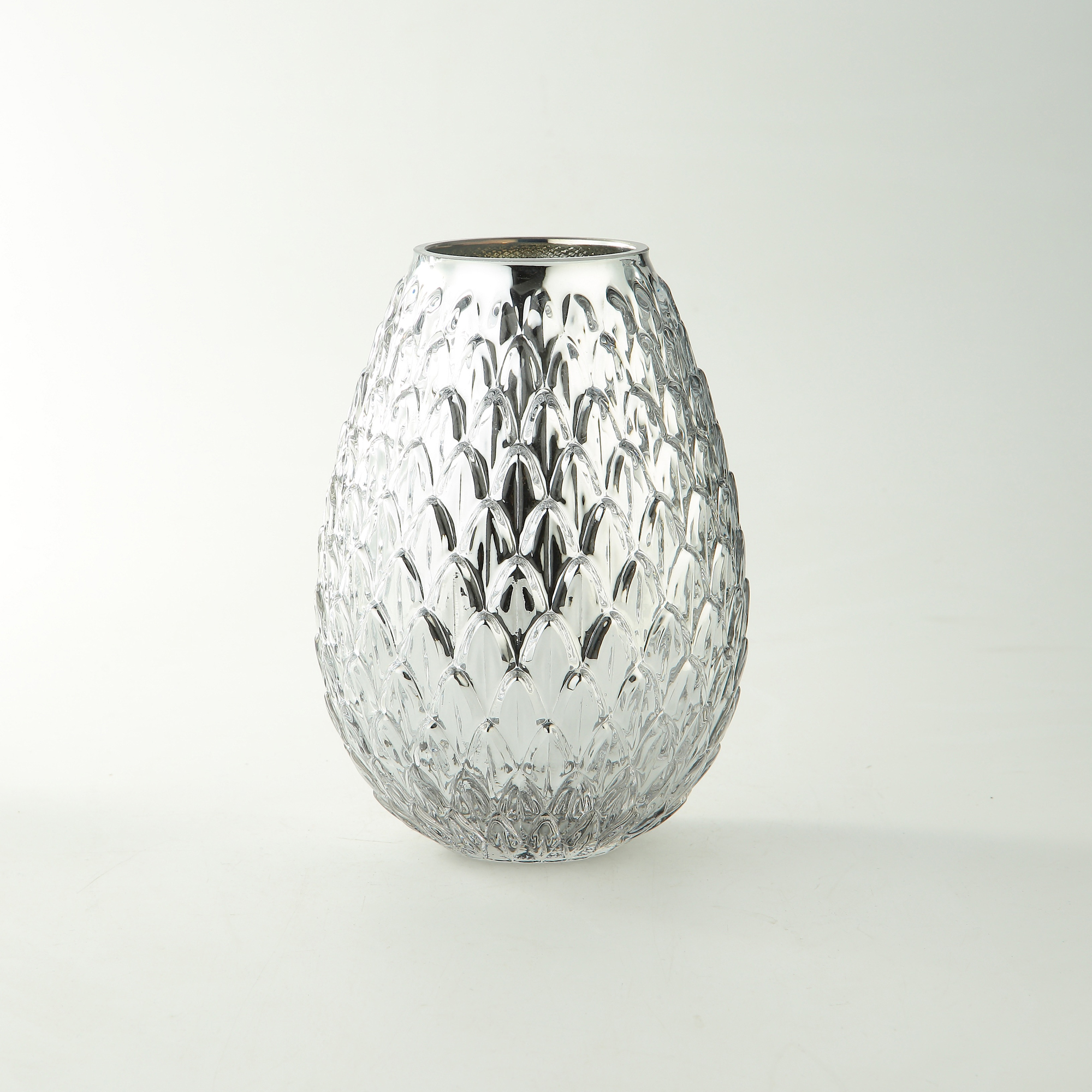 8" Metallic Silver Bumpy Round Glass Vase