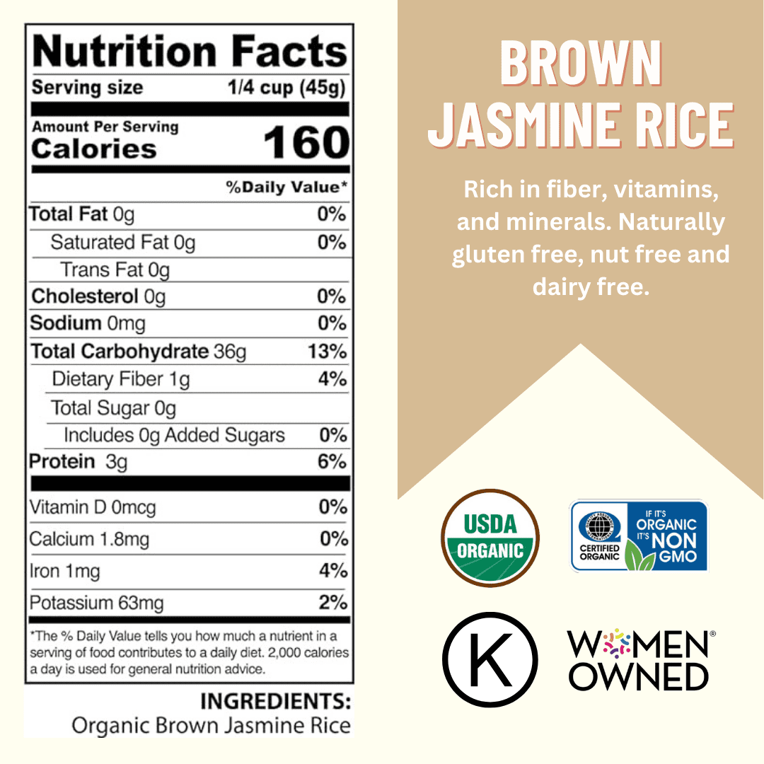 Rice, Jasmine Brown,  40LB Emergency Bucket, USDA Certified Organic & GMO Free, Sustainable Farming Practices-Mountain High Organics
