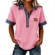 thumbnail image 1 of Pantalones Cortos de Denim de las Mujeres Color Bloque Manga Corta Sudadera de Cuello de Tortuga para las Mujeres, Sudadera de Botón Casual con Costura de Denim, 1 of 7