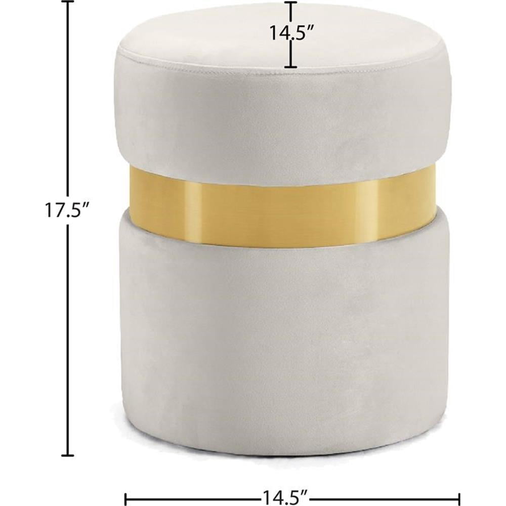Maklaine Velvet Cream Ottoman Round Upholstered Contemporary 14.5" Assembled