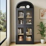 NEILA Arched Bookshelf with Doors - Glass Doors - 15.83 inches deep by 71.4 inches tall rustic ambiance premium wood display cabinet for living room, kitchen and office,Glass Door_Black - Walmart.com