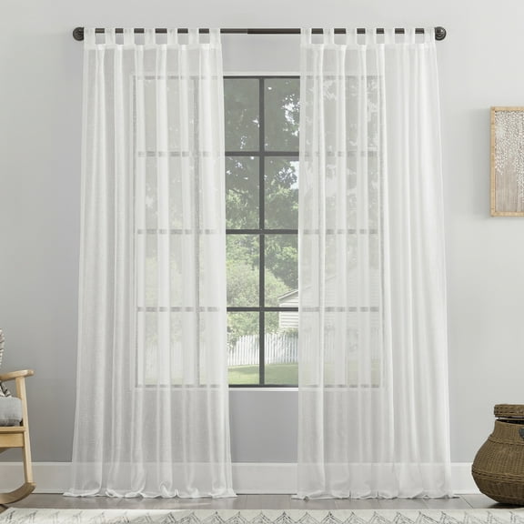 Archaeo Burlap Weave Linen Blend Tab Top Curtain, 50"x84", 50"x84", White