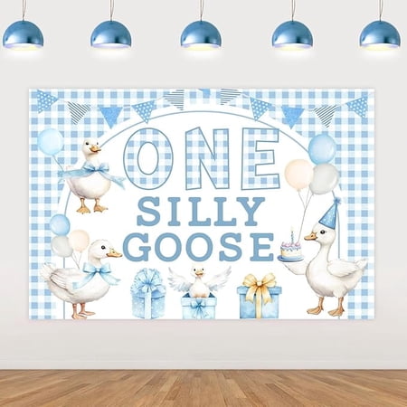 Goose First Birthday Decorations for Boy 5 * 3ft Blue One-Silly-Goose Backdrop Banner Silly Geese Birthday Decorations Farm Animal First Bday Supplies for Duck Bday Funny Geese Bash
