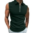 thumbnail image 3 of BiZtdJrK Men's 1/4 Zip Up Sleeveless Polos Shirts Summer Slim Solid Color Lapel Vest Casual Muscle Fit Workout Tank Tops Green XXL, 3 of 7