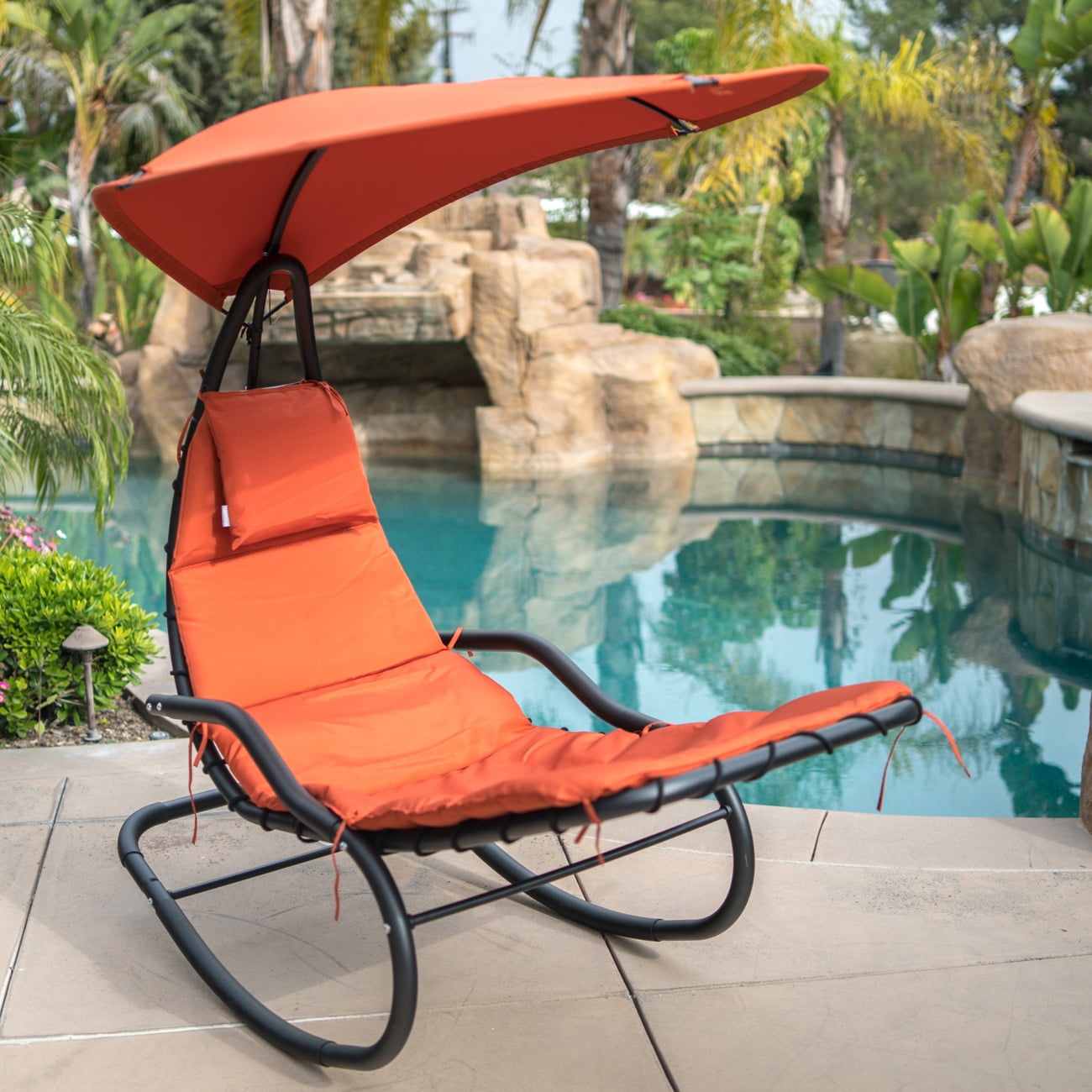 BELLEZE Hanging Rocking Sunshade Canopy Chair Chaise Umbrella Lounge