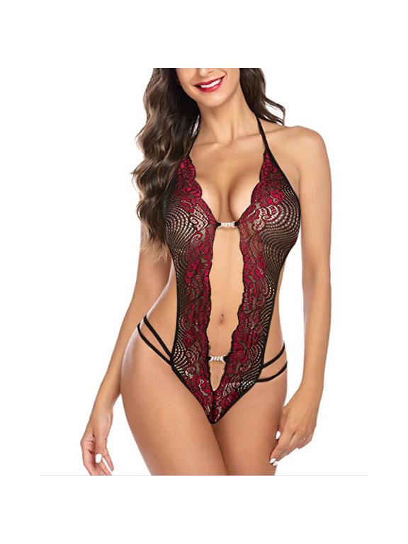 Women Sexy See Through Mini Micro Bra Sheer String Bottom Set(Red,L)