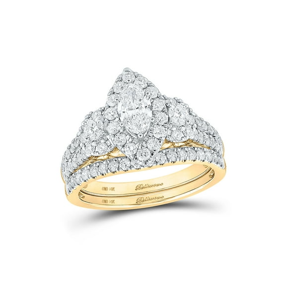 14kt Yellow Gold Marquise Diamond Bridal Wedding Ring Band Set 1-1/2 Cttw