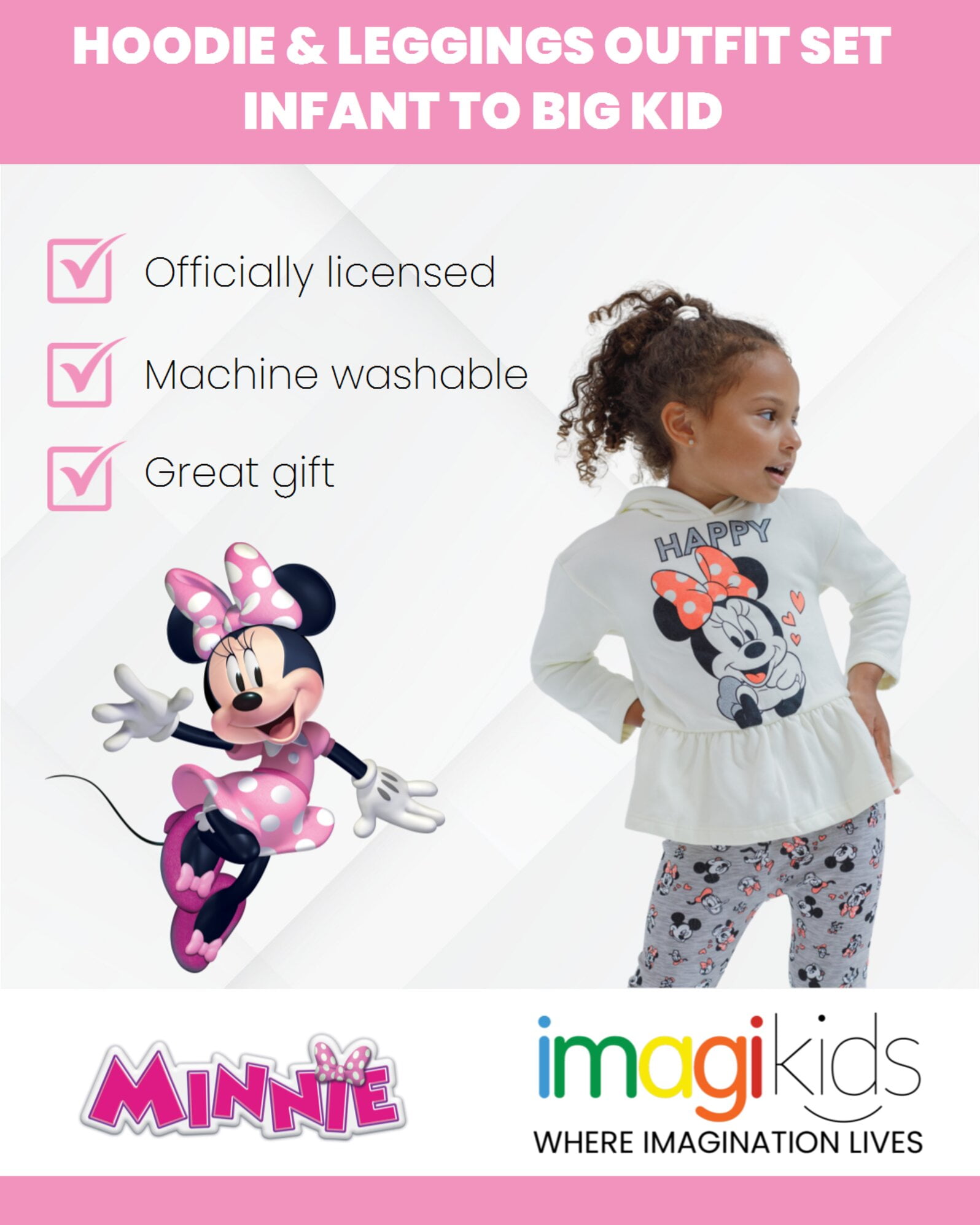 Disney Minnie Mouse Infant Baby Girls Pullover Fleece Hoodie and Leggings Outfit Set Infant to Big Kid