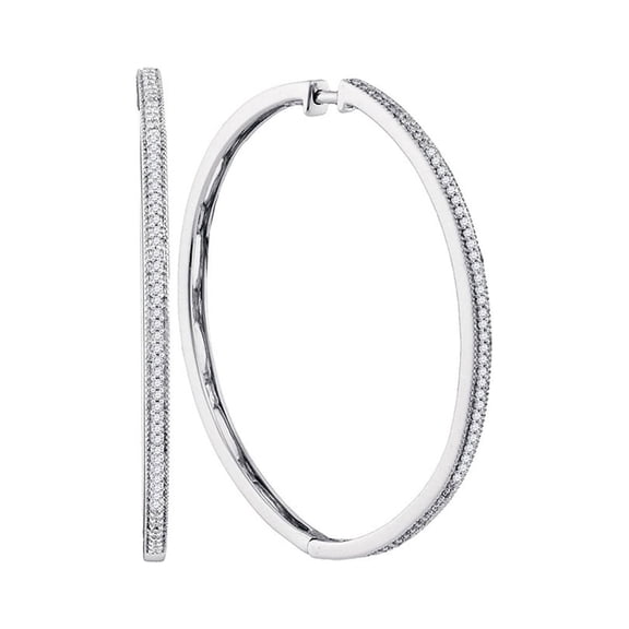 Diamond Princess 10kt White Gold Womens Round Diamond Slender Large Milgrain Hoop Earrings 1/3 Cttw