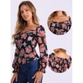thumbnail image 2 of DARING DIVA Women's Smocked Back Puff Sleeve Elegant Floral Blouses S Black, 2 of 6