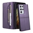 thumbnail image 2 of For Samsung Galaxy S21 Ultra Flip Wallet Case,[RFID Blocking]PU Leather Magnetic Folio Cover,With Card Slots,Flip Folding Kickstand,Shockproof TPU Anti-fall Rugged Phone Case Cover,Purple, 2 of 9