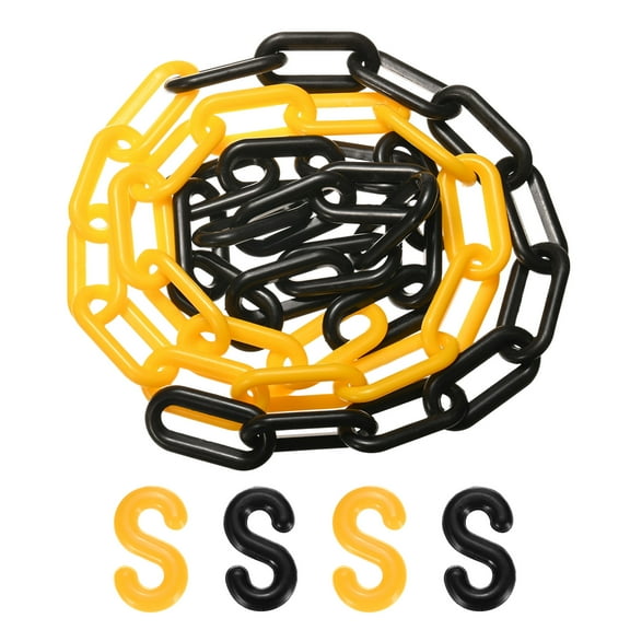 Uxcell Plastic Barriers Chain, 5Ft Length Black Yellow Plastic Waterproof Safety Chain Link with S-Shaped Buckle Caution Barriers Link