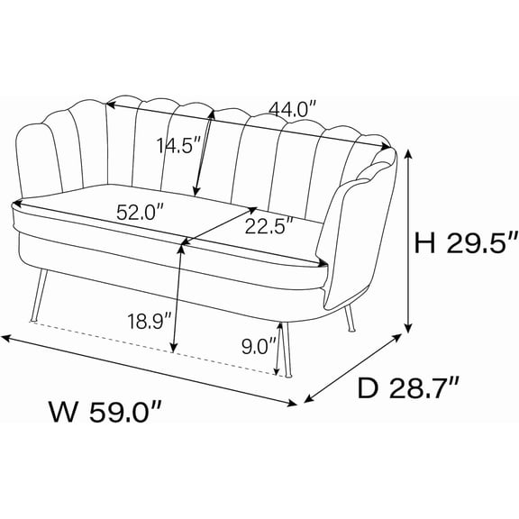 59" Modern Chenille Loveseat Sofa with Gold Metal Legs, Beige