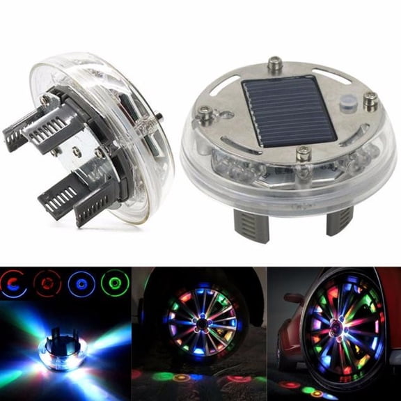 RGB Car Wheel Lights, Solar Charging Tire Lamp Decoration, Four Flashing Modes, Easys to Install, Used for Cars SUVs and Off-road Vehicles