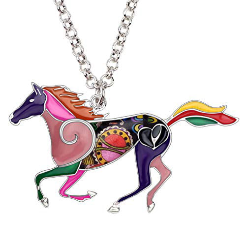 BONSNY Enamel Running Horse Necklace Pendant Chain Zinc Alloy Animal Lovers Design 18 