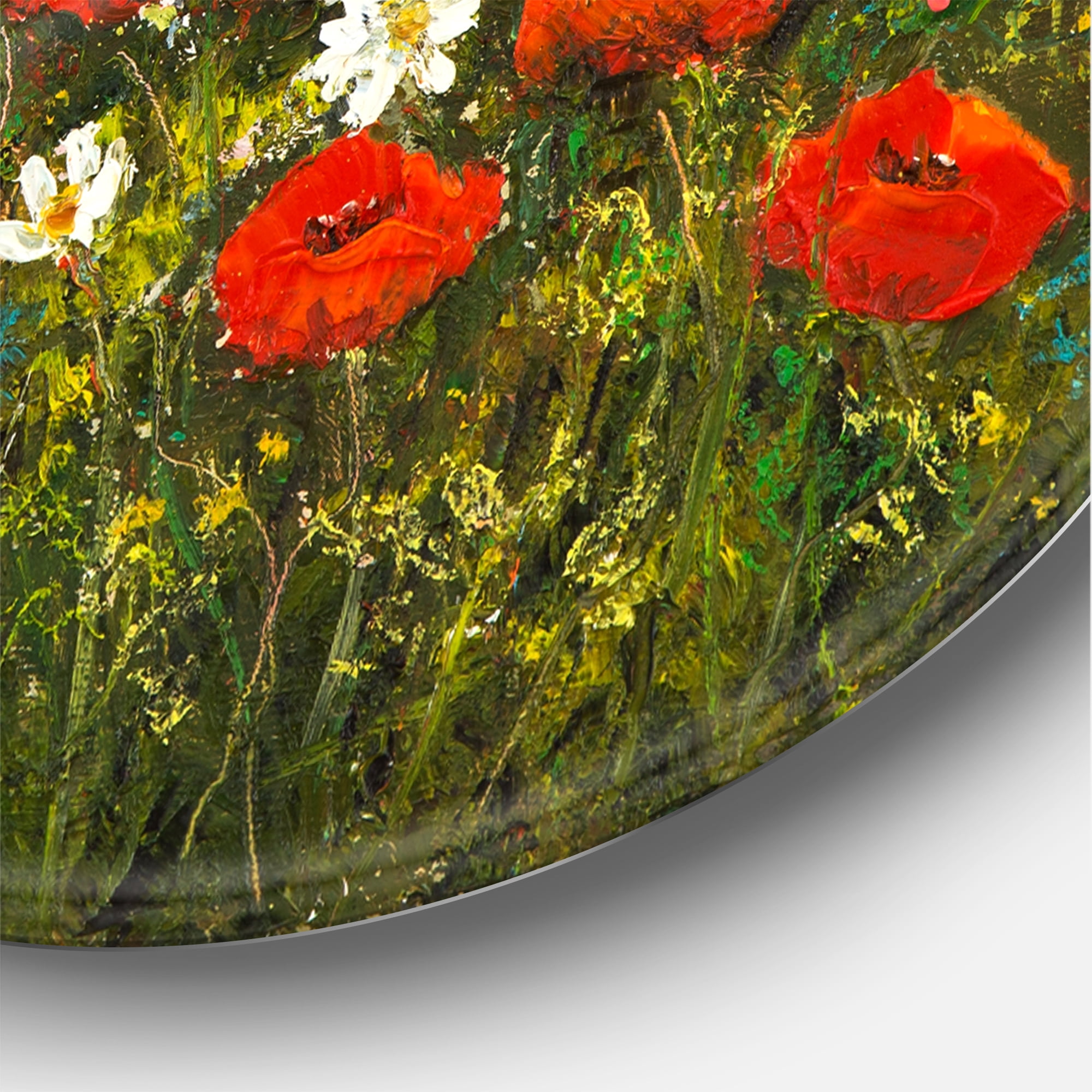 Designart 'The Fields of Red Wildflowers' Traditional Circle Metal Wall Art 11x11 - Disc of 11