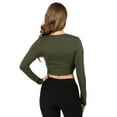thumbnail image 3 of Women's Plunge Neck Wrap Tie Athleisure Crop Top, DARK OLIVE, L, 3 of 4
