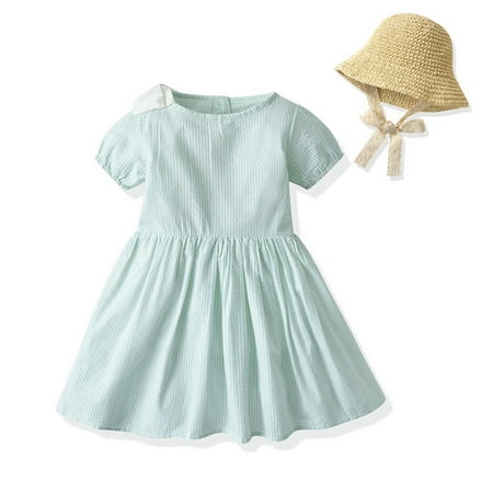 

nsendm Kids Toddler Baby Girls Spring Summer Solid Cotton Short Sleeve Princess Dress Hat Clothes Reversible Sequin Dress Kids Dress Mint Green 3-4 Years