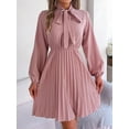 thumbnail image 6 of Women's Tie Neck Balloon Sleeve Pleated Dress 95% polyester 5% elastane Sheer Detail Opaque Stretch for everyday wear, 6 of 17