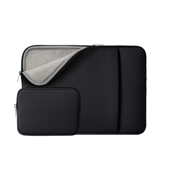 RAINYEAR 15.6 Inch Laptop Sleeve Case Soft Fluffy Lining Cover Carrying Bag with Front Pocket & Accessories Pouch, Compatible with 15.6" Notebook Computer Chromebook (Black, Upgraded Version)