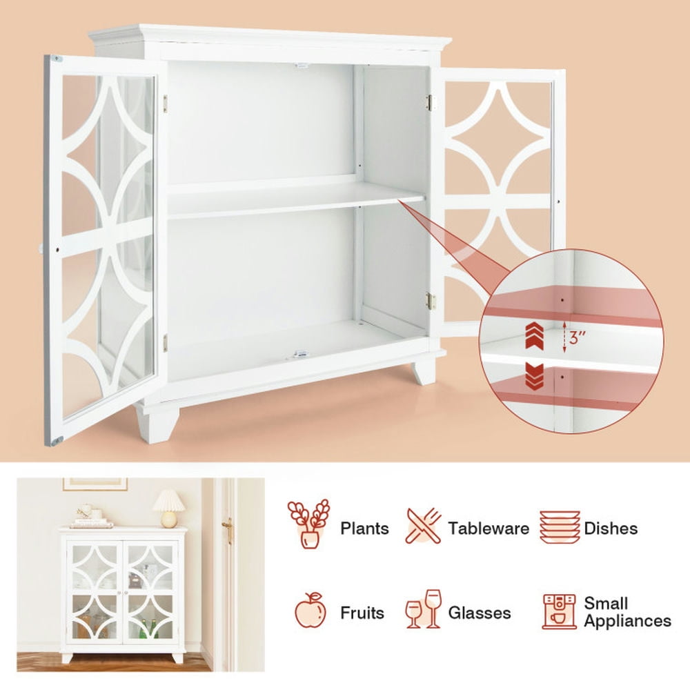 Finihen Kitchen Storage Cabinet, Buffet Sideboard, Kitchen Buffet Sideboard with Glass Doors and Adjustable Shelf, for Dining Room, Kitchen, Living Room, White Finihen Kitchen Storage Cabinet, Buffet Sideboard, Kitchen Buffet Sideboard with Glass Doors and Adjustable Shelf, for Dining Room, Kitchen, Living Room, White