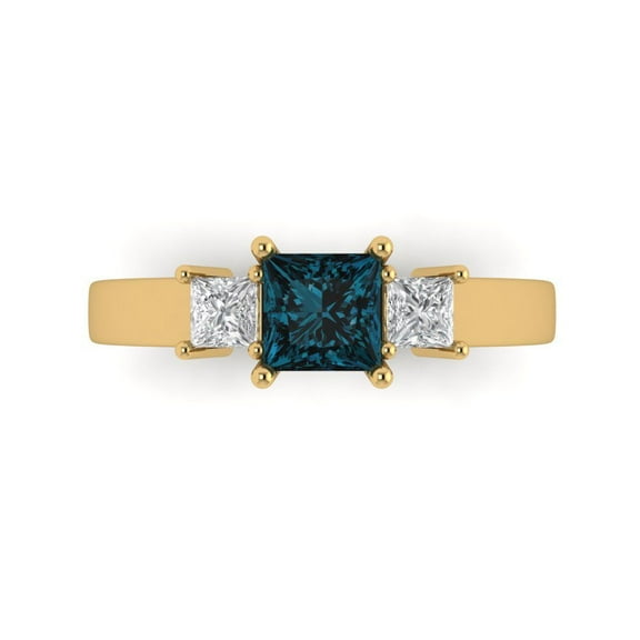 Three-Stone Engagement Ring for Women - 1.11ct Natural London Blue Topaz in 14K Yellow Gold Promise Ring