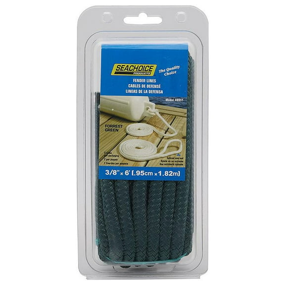 Seachoice Double Braided Nylon Fender Line 3/8″ x 6′ Green, 50-40951