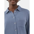 thumbnail image 4 of Time and Tru Women's Double Cloth Cotton Shirt with Long Sleeves, Sizes XS-XXXL, 4 of 5