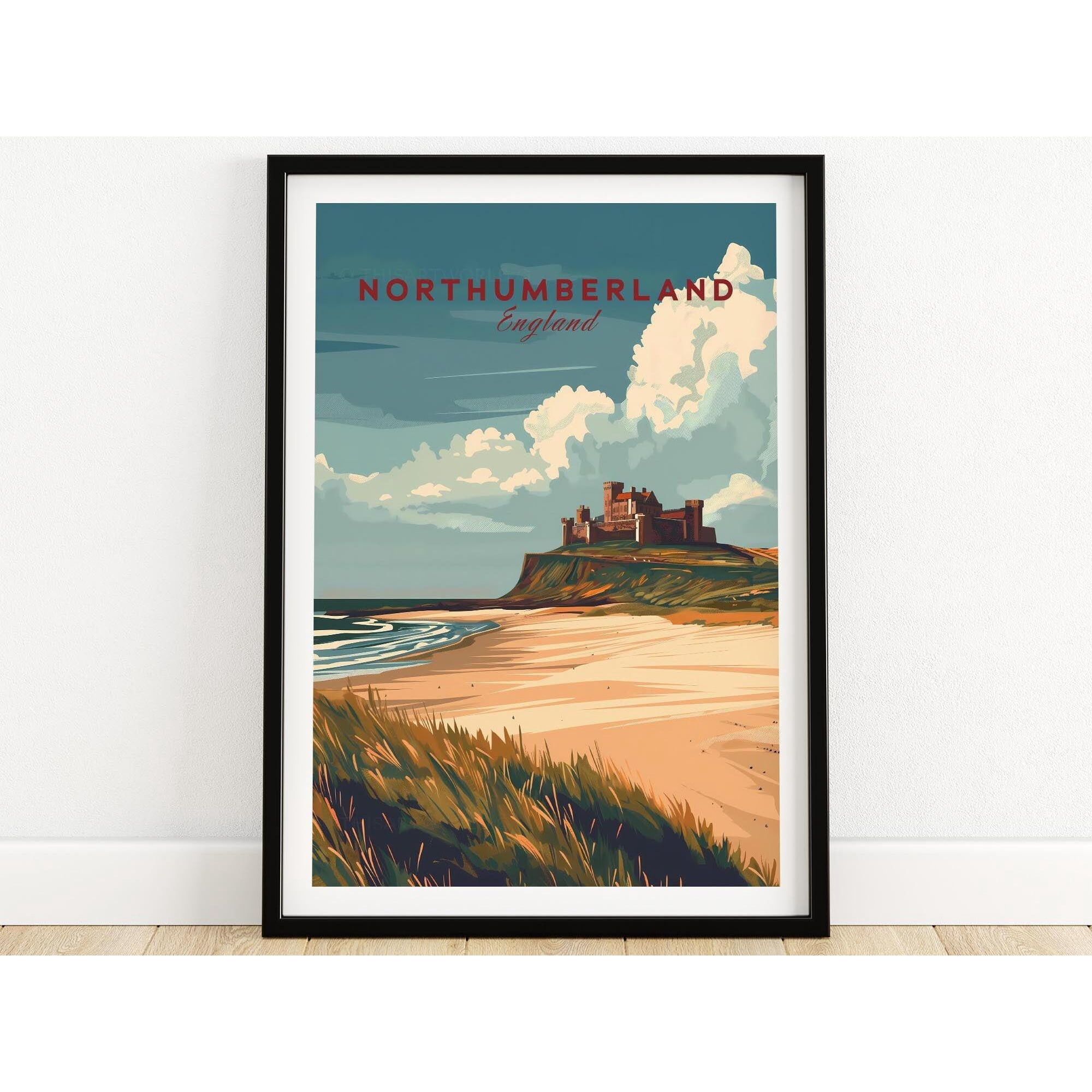 Northumberland Wall Art Print Bamburgh Castle Wall Art Print Travel Poster Gift Art Lovers