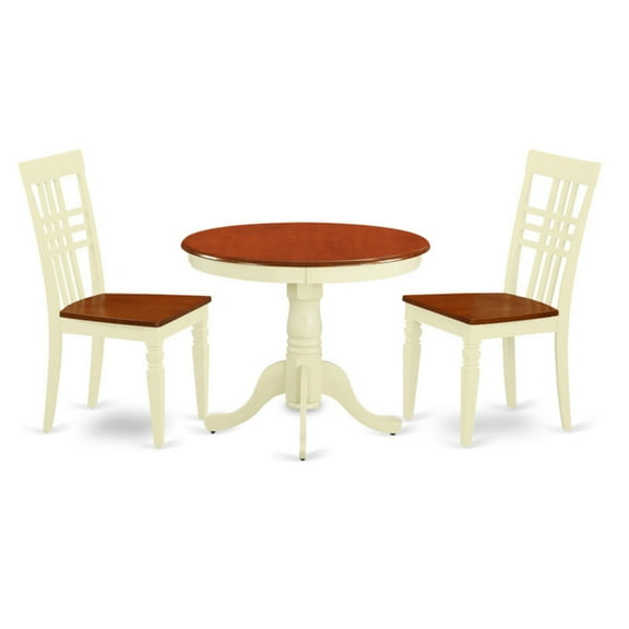 3  Pc  Kitchen  Table  set  with  a  Table  and  2  Dining  Chairs  in  Buttermilk  and  Cherry