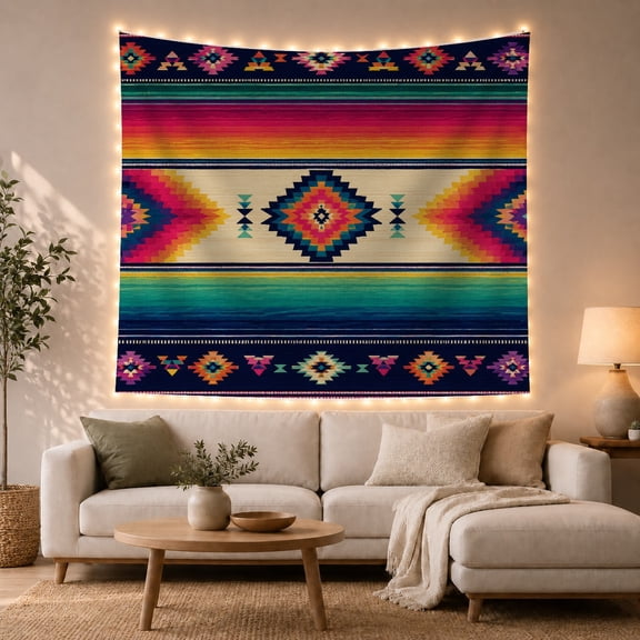 Southwest Diamond Medallion in Gradient Sunset Bands, Whimsical Boho for Boho Lovers, Geometric Woven Wall Art, Housewarming Gift, Tapestry Wall Hanging for Living Room and Bedroom