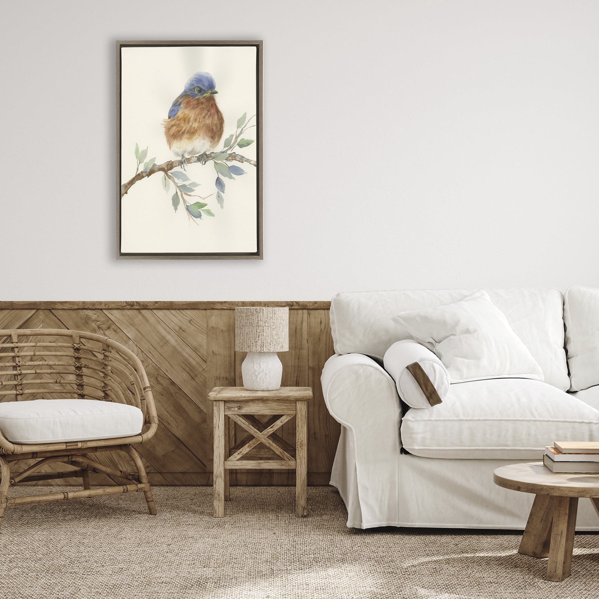 Stupell Industries Songbird Perched on Branch Brown Framed Floater Canvas Wall Art, design by Cady Driver