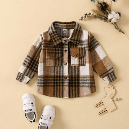 

Christmas Gift for Kids Girls Boy Juebong Toddler Flannel Shirt Jacket Plaid Long Sleeve Lapel Button Down Shacket Kids Boys Girls Shirts Coats Fall Tops Brown 1-2 Years