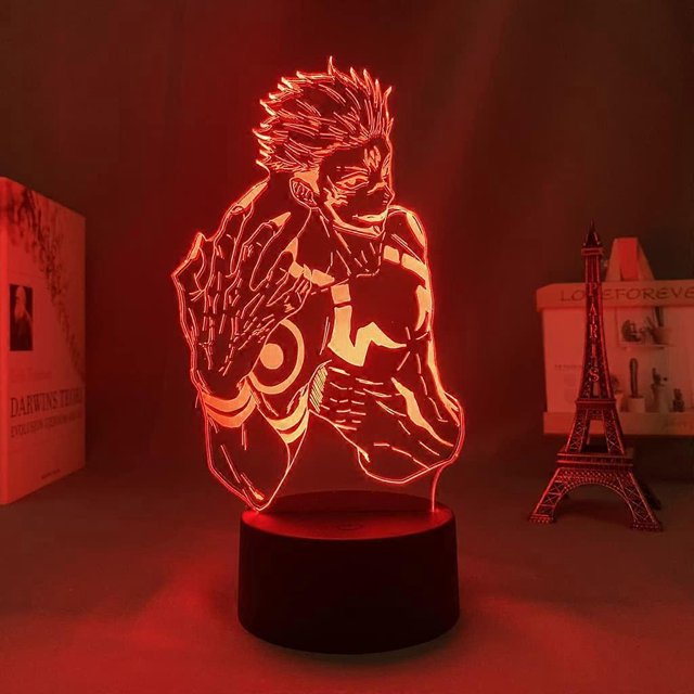 Lámpara LED de anime Jujutsu Kaisen con ilusión 3D, 16 colores cambiantes, control remoto, luz nocturna de escritorio (Ryomen Sukuna)