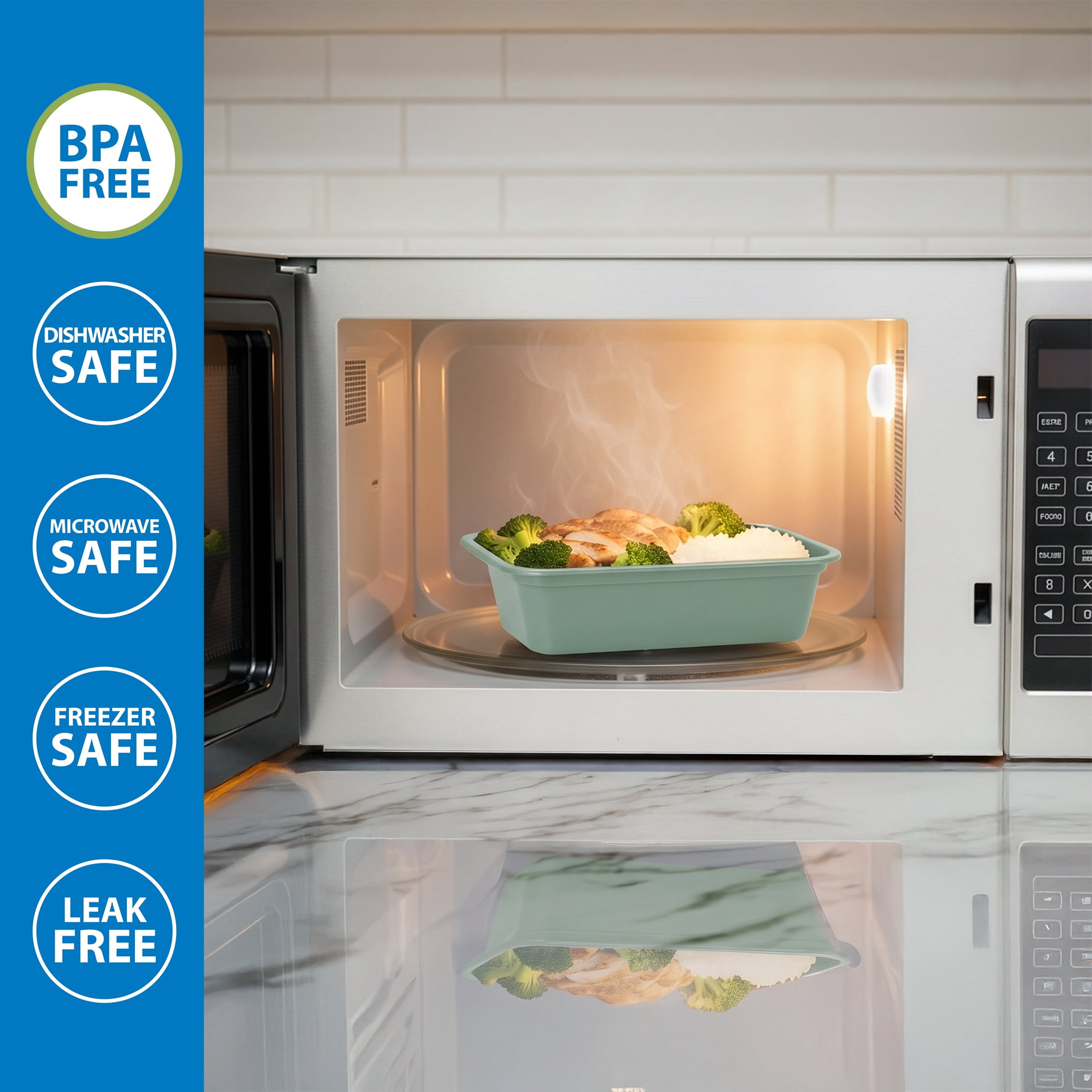 Mainstays Food Storage Containers, 5-Pack, 1-Compartment, BPA-Free Plastic, 3 Cup, Green Sage