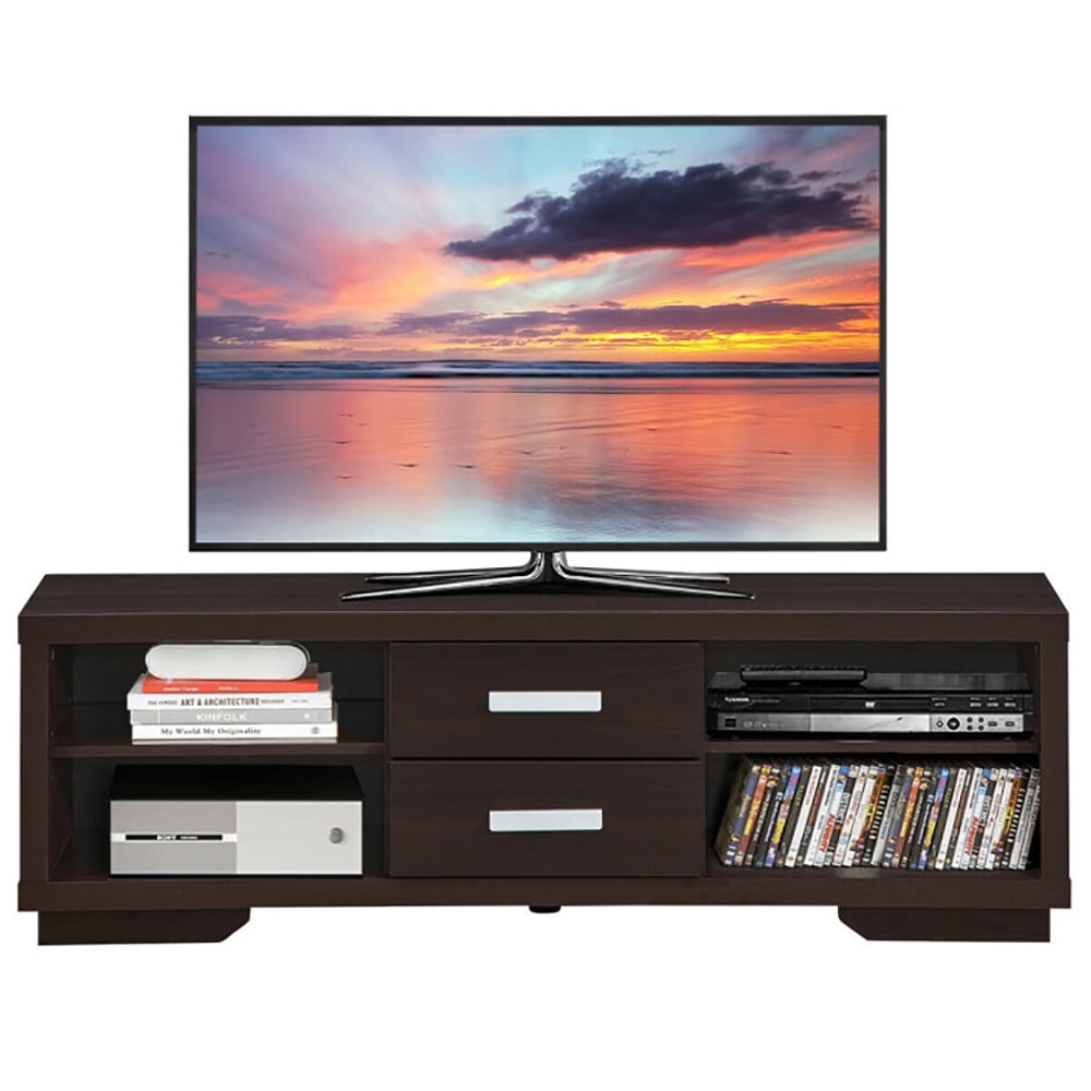 Finihen TV Stand, TV Cabinet, Modern TV Stand Entertainment Center with 2 Drawers and 4 Open Shelves, Media Entertainment Center with Storage, for Living Room, Bedroom, Brown