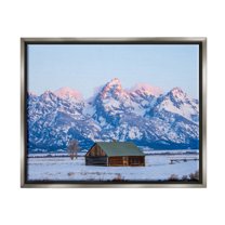 Stupell Industries Winter Snowy Peaks & Cabin Landscape Photography Gray Floater Framed Canvas Art Print Wall Art, 31 x 25