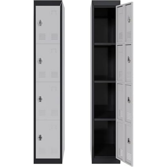Ourlova Slim Metal Locker Cabinet 4-Door Narrow – Heavy-Duty Rust-Resistant Steel with Ventilation, Gym & Office Storage for School